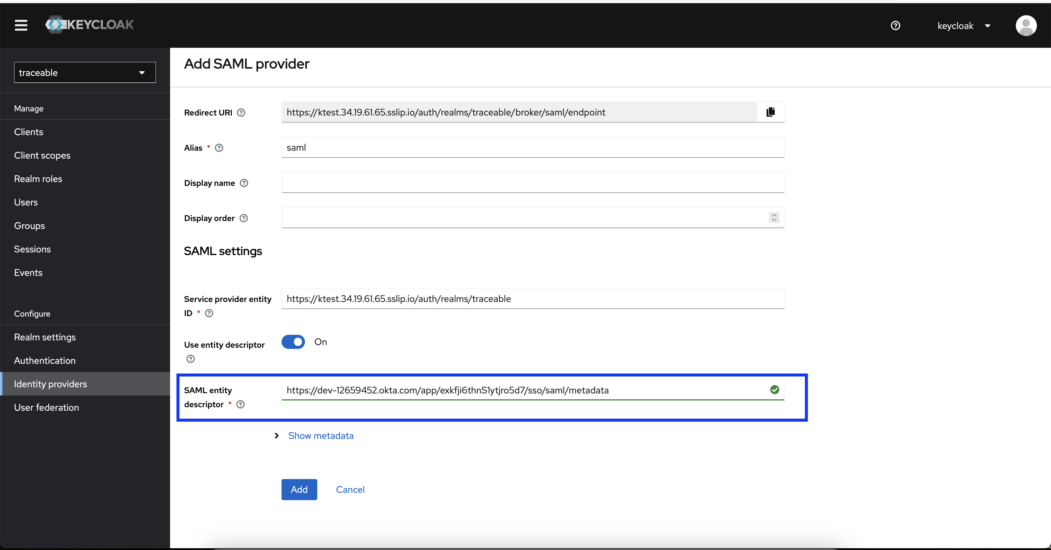 SAML Entity Descriptor